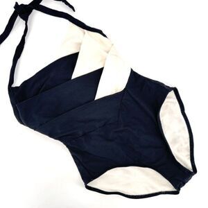 Vintage The Slim Suit Colorblock Halter Swimsuit One Piece Black White Size 8